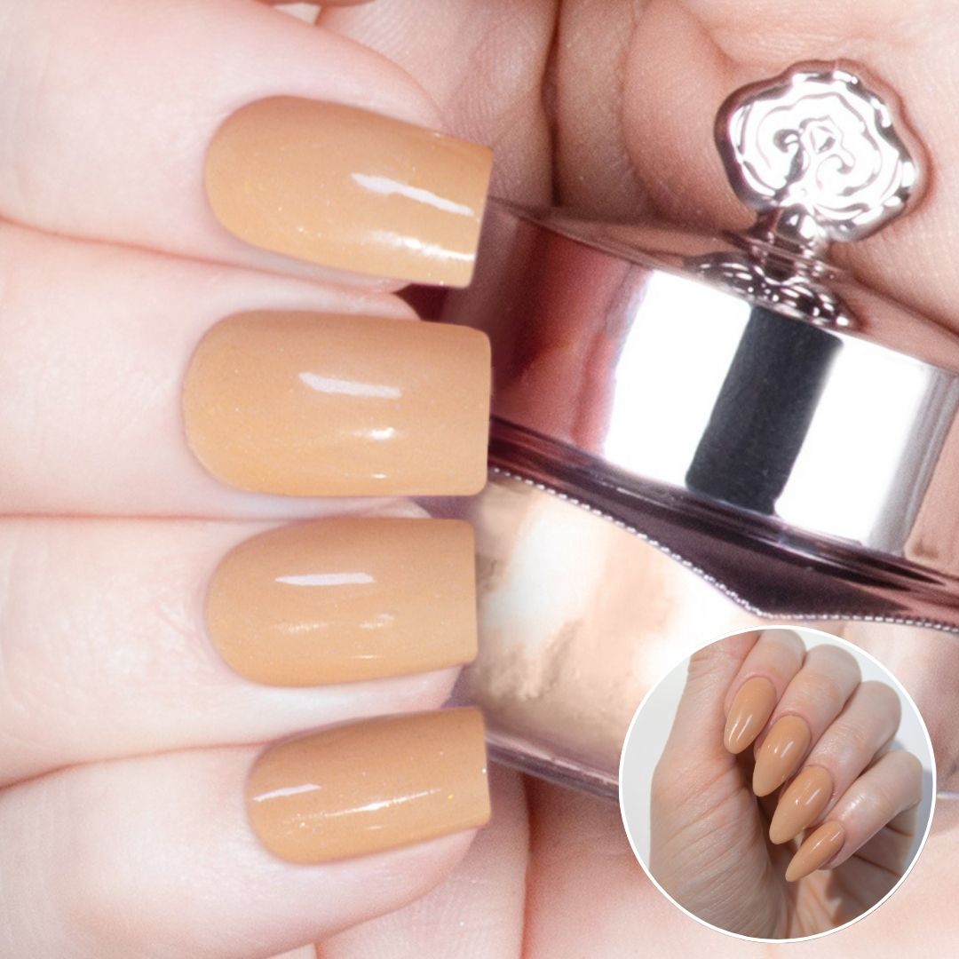 Nails featuring a rich, warm brown matte powder with a velvety, earthy texture.

