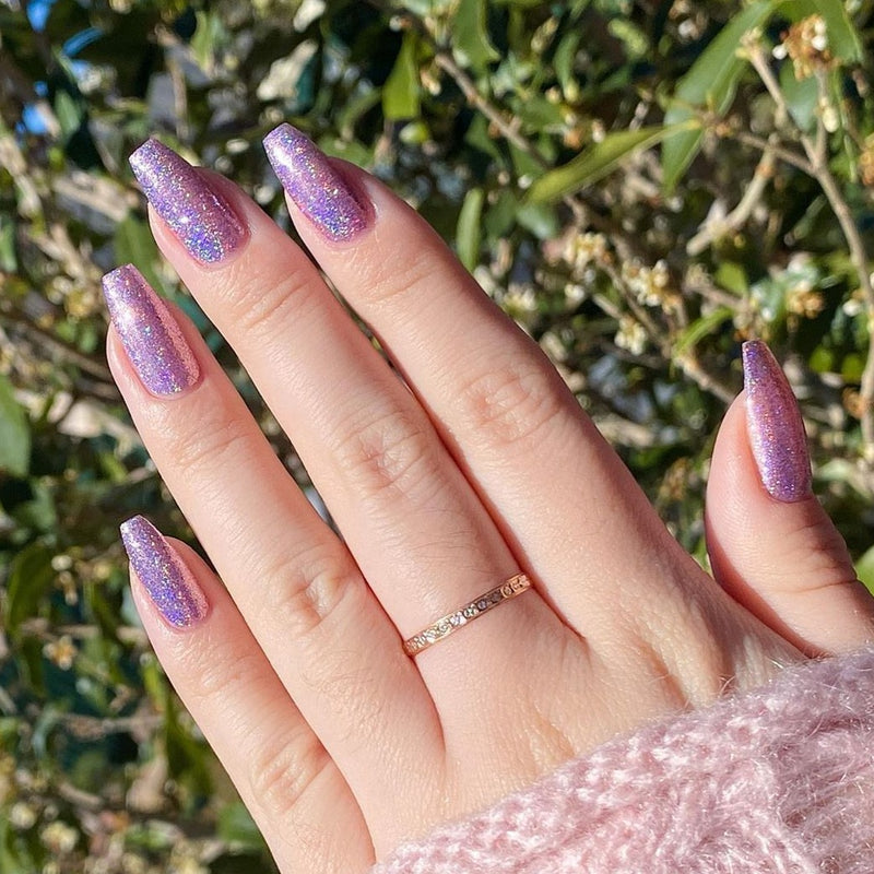 vibrant and glittery lilac shade   